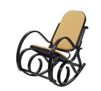 Fauteuil à bascule M41, fauteuil TV, bois massif Aspect noyer, tissu/textile jaune