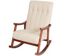 Fauteuil à bascule HWC-K10, fauteuil à bascule Fauteuil relax Similicuir crème, piétement aspect noyer