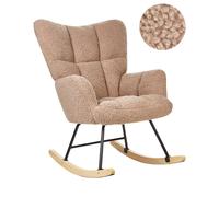 Beliani Fauteuil à Bascule Moderne en Tissu Bou eige Sable et Pieds en Bois Oulu