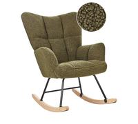 Fauteuil à Bascule Moderne en Tissu Bouclé Vert Foncé et Pieds en Bois Oulu