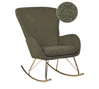 Fauteuil à Bascule Moderne en Tissu Bouclé Vert Foncé et Pieds Métal Dorés