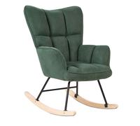 Fauteuil à Bascule Moderne en Tissu Polyester Vert Foncé et Pieds en Bois Oulu