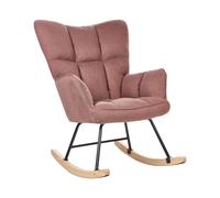 Fauteuil à Bascule Moderne en Tissu Rose et Pieds en Bois Oulu