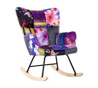 Fauteuil à Bascule Moderne en Velours Rembourré Pieds en Bois Multicolore Oulu