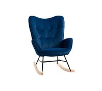 Fauteuil à bascule oreilles rocking chair grand confort accoudoirs assise dossier garnissage mousse haute densité aspect velours bleu