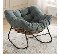 Fauteuil à bascule papasan EVRYAE 83 x 95 x 107 cm en chenille verte pour salon chambre bureau ou jardin