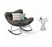 Fauteuil à bascule Papasan œuf extérieur - Chaise lounge XXL - Coussin épais - Cadre métal 175kg - Noir+gris