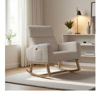 Fauteuil à Bascule, Rocking Chair avec rangement de poche, Chaise à Bascule avec Pieds en Bois Massif, Style Scandinave, Beige