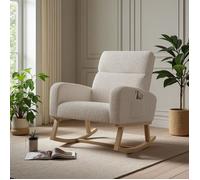 Fauteuil à Bascule - Rocking Chair avec rangement de poche - pieds en bois massif - Style Scandinave - Salon - Chambre - Beige