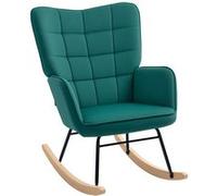 Fauteuil à bascule rocking chair design - structure acier piètement bois effet velours vert Vert G