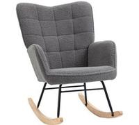 Fauteuil à bascule rocking chair design - structure acier piètement bois tissu effet laine bouclé anthracite Gris G