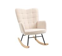 Fauteuil à bascule rocking chair design - structure acier piètement bois tissu effet laine bouclé beige