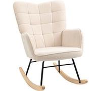 Fauteuil à bascule rocking chair design - structure acier piètement bois tissu effet laine bouclé beige Beige G