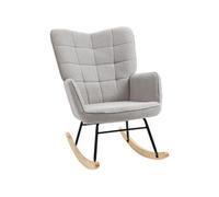 HOMCOM Fauteuil à Bascule, Rocking Chair, revêtement Bouclette, Chaise à Bascule, Structure en Acier, Pieds en Bois Massif, Gris Clair