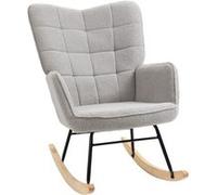 Fauteuil à bascule rocking chair design - structure acier piètement bois tissu effet laine bouclé gris Gris G