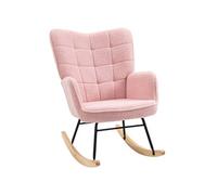 Fauteuil à bascule rocking chair design - structure acier piètement bois tissu effet laine bouclé rose