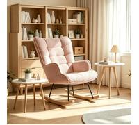 Fauteuil à Bascule scandinave, rocking chair avec pieds en bois, pour chambre d' enfant à coucher salon balcon, velours teddy, rose