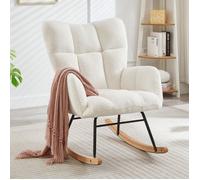 Fauteuil à bascule scandinave, rocking chair relax moderne pieds bois et métal, chaise pour salon et allaitement, 69x89x101cm 130kg