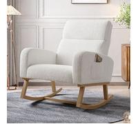 Fauteuil à Bascule - SOMUBI - Rocking Chair - Bois Massif - Tissu Cachemire - Style Scandinave