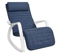 Fauteuil à Bascule - SONGMICS - Repose-Pieds Réglable - Bois de Bouleau - Capacité 150 kg - Bleu Minuit et Blanc