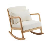Fauteuil à bascule style scandinave bouclette et bois " Clinton " - Beige