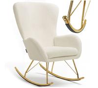 Fauteuil à bascule - TECTAKE - Fauteuil à bascule SWING en polyester et acier rembourrage épais avec grand dossier - Crème/Or