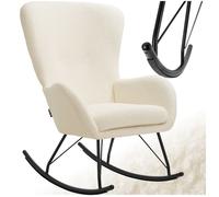 Fauteuil à bascule - TECTAKE - Fauteuil à bascule SWING en polyester et acier rembourrage épais avec grand dossier - Crème/Noir