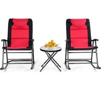 Fauteuil à bascule, transats avec table d'appoint, transat de jardin, ensemble bistro, transat pour balcon, camping, jardin (rouge)