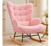 Fauteuil à bascule, UTTQEW, Rocking Chair avec Accoudoirs, Tissu Teddy Fleece, Scandinave, Pour Salon, Chambre, Rose