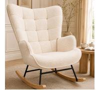 Fauteuil à bascule, UTTQEW, Rocking Chair avec Accoudoirs, Tissu Teddy Fleece, Scandinave, Pour Salon, Chambre, Beige