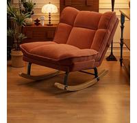 Fauteuil à Bascule Vintage en Velours Côtelé,Chaise Relax pour Adulte,Assise Large et Confortable à Dossier Enveloppant,Structure Métallique et Base en Bois Massif pour Salon B