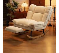 Fauteuil à Bascule Vintage en Velours Côtelé,Chaise Relax pour Adulte,Assise Large et Confortable à Dossier Enveloppant,Structure Métallique et Base en Bois Massif pour Salon H