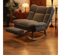 Fauteuil à Bascule Vintage en Velours Côtelé,Chaise Relax pour Adulte,Assise Large et Confortable à Dossier Enveloppant,Structure Métallique et Base en Bois Massif pour Salon J