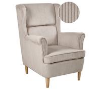 Fauteuil à Dossier Classique en Velours Côtelé Rembourré Pieds en Bois Beige Abs