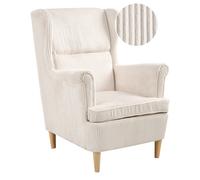 Beliani Fauteuil à Dossier Classique en Velours Côtelé Rembourré Pieds en Bois Beige Clair Abson