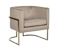 Fauteuil à dossier Rond Moderne Glam Décoratif en Velours Taupe et Cadre Doré Si