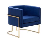 Fauteuil à dossier Rond Moderne Glam Décoratif Velours Bleu Foncé et Doré Sirkka