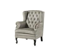 Fauteuil à oreille en cuir véritable bordeaux CHESTERFIELD N° 401