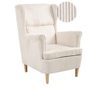Beliani Fauteuil à Dossier Classique en Velours Côtelé Rembourré Pieds en Bois Beige Clair Abson