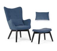 Fauteuil à oreilles avec repose-pieds - JANSPORT - Bleu - Style scandinave - Confortable - Oreiller inclus