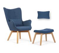 Fauteuil à oreilles nordique - JANSPORT - Repose-pieds - Bleu - Style scandinave - Confortable - Oreiller inclus