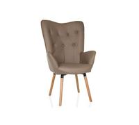 hjh Living - Fauteuil à oreilles HAVENIO I - Pieds en bois, tissu aspect velours - Marron