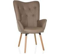 Fauteuil à oreilles / fauteuil vintage HAVENIO I tissu beige hjh LIVING Marron G