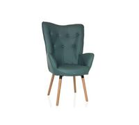 hjh LIVING - Fauteuil à oreilles HAVENIO I - Aspect velours, pieds en bois - Tissu menthe