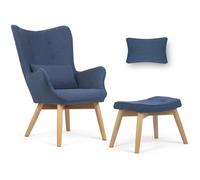 Fauteuil à oreilles nordique - JANSPORT - Repose-pieds - Bleu - Style scandinave - Confortable - Oreiller inclus