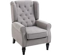 Fauteuil de salon capitonné - HOMCOM - avec assise large, pieds en bois, style classique - grand confort - 74 x 86 x 102 cm - gris