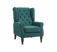 Fauteuil à oreilles style Chesterfield dossier capitonné grand confort bois noir tissu vert