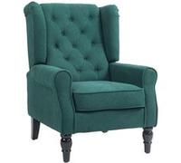 Fauteuil de salon capitonné - HOMCOM - avec assise large, pieds en bois, style classique - grand confort - 74 x 86 x 102 cm - vert