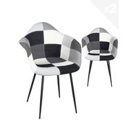 Fauteuil accoudoirs Patchwork piètement métal NOVO - Lot de 2 (Gris)