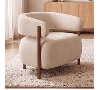 Fauteuil ALBERT tissu chenille beige et pieds effet noyer